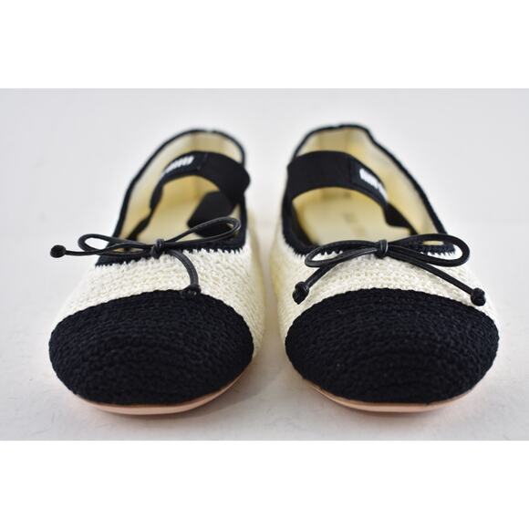 Miu Miu Crochet Knit Black White Bicolor Logo Strap Ballet Ballerina Flats 42 - Picture 12 of 16